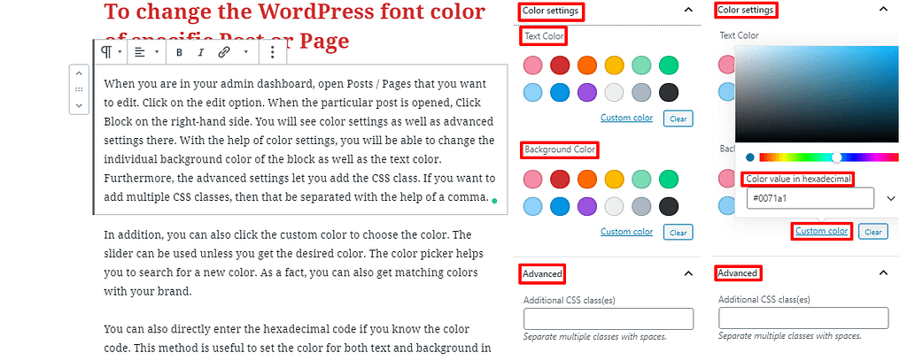 How to change font color in WordPress post or page