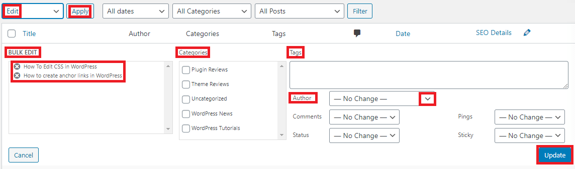 How to change author in WordPress(Multiple Posts)