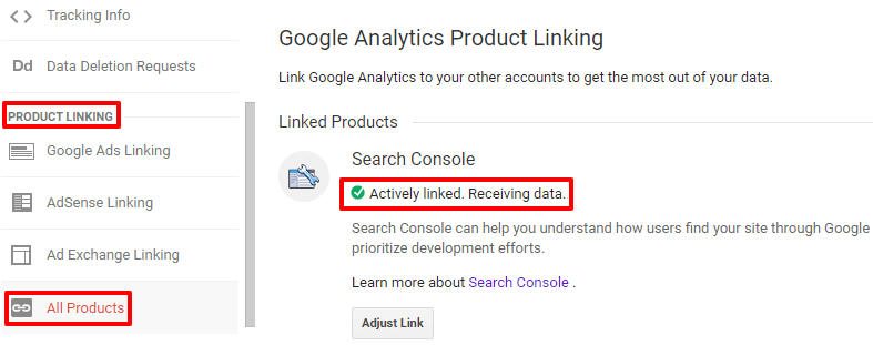 Link Google search console to analytics