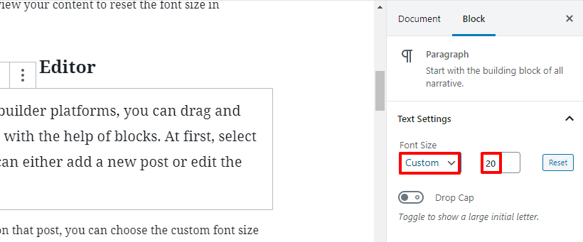 how to change font size in WordPress