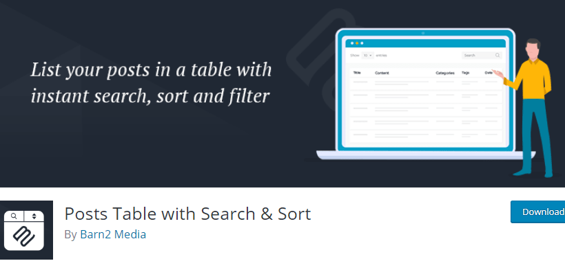 Posts Table with Search and Sort - Table Plugin for Posts