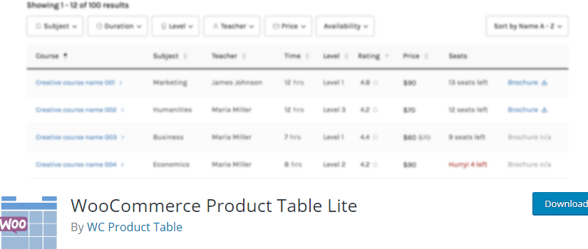 WooCommerce Product Table Lite - Table for WooCommerce Products