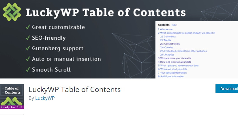 LuckyWP Table of Contents - Table Generator