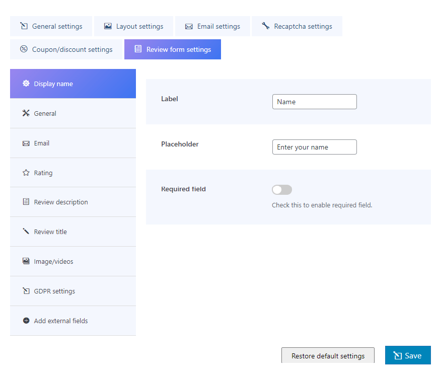 review form settings