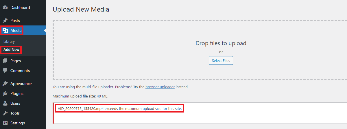 Maximum File Size Upload Error